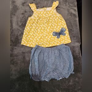 Carter’s Baby Girl 18M Butterfly Top Chambray Shorts Set Yellow Summer Outfit